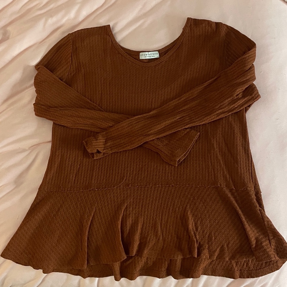 Paper Crane Textured Knit Top in Rich Brown